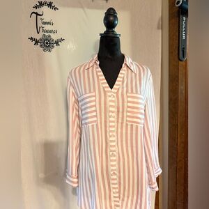 Women’s Mauve and White Striped Button Front Blouse  - size X- Large